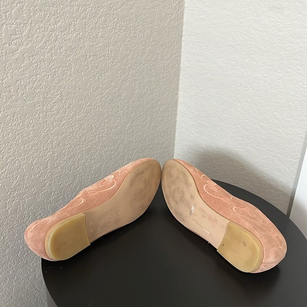 HUMA BLANCO (Anthropologie) Dorotea Rose Pink Suede Embroidered Flats, Size 7 - Picture 8 of 10